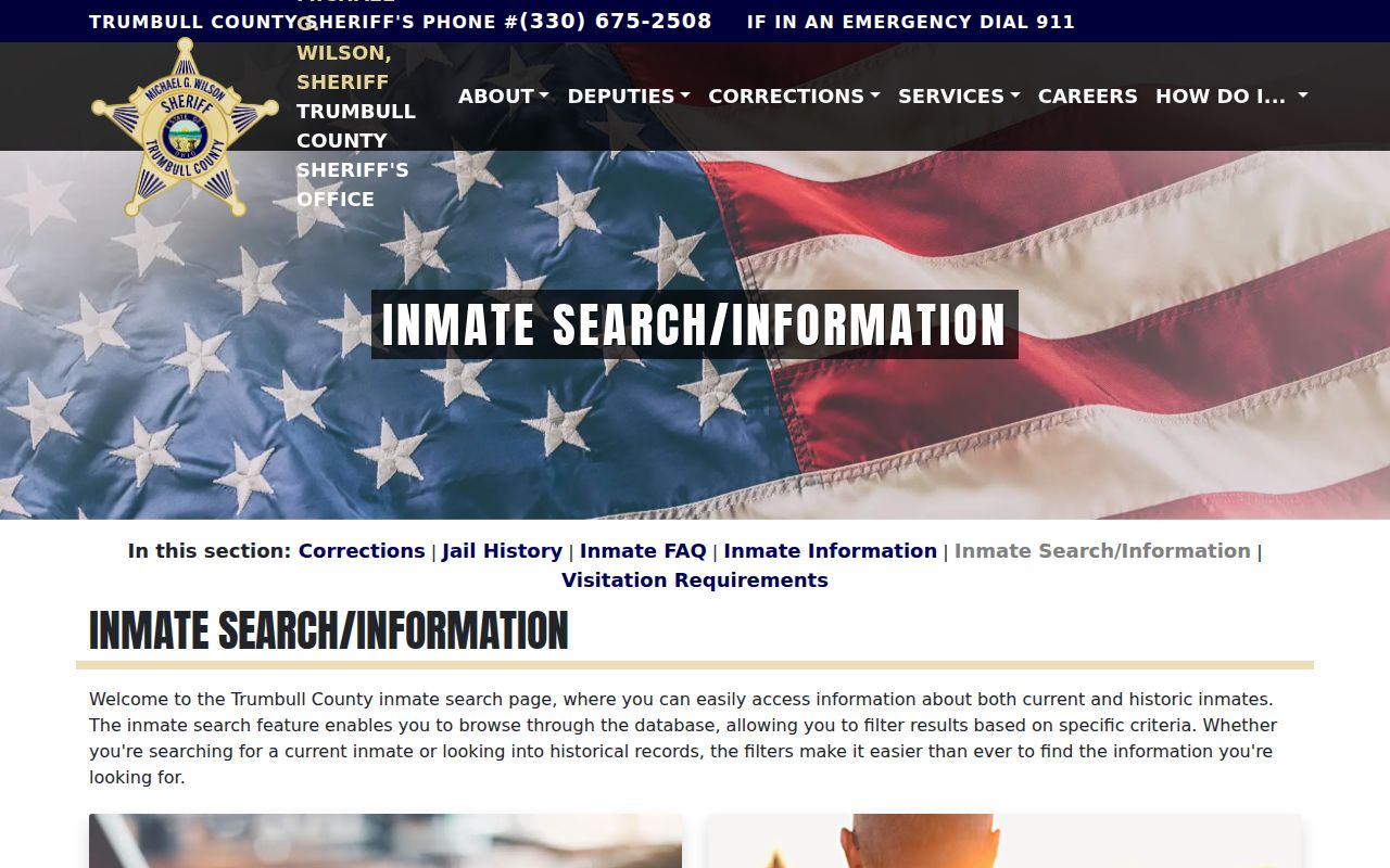 Trumbull County official inmate roster search for booking records