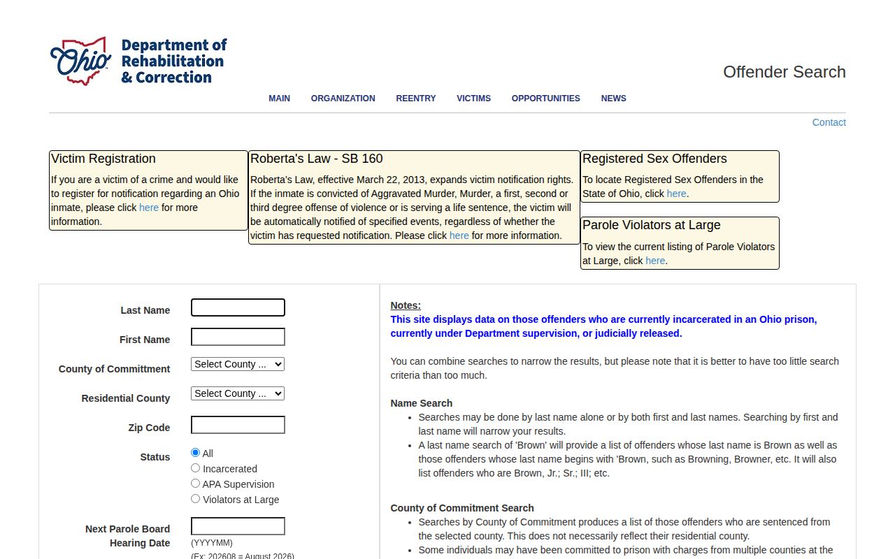 Ohio Department of Rehabilitation and Correction search for Trumbull County state custody records