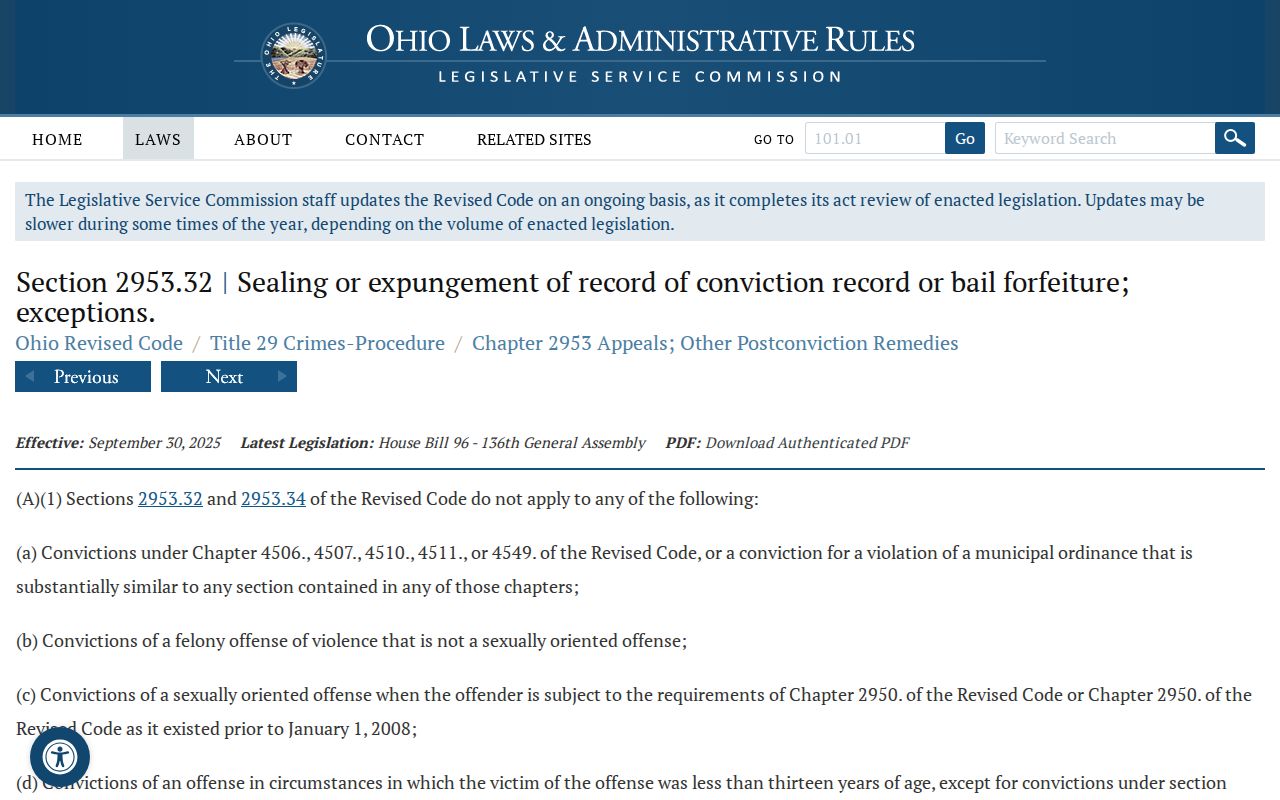 Ohio sealing and expungement law for Trumbull County booking records