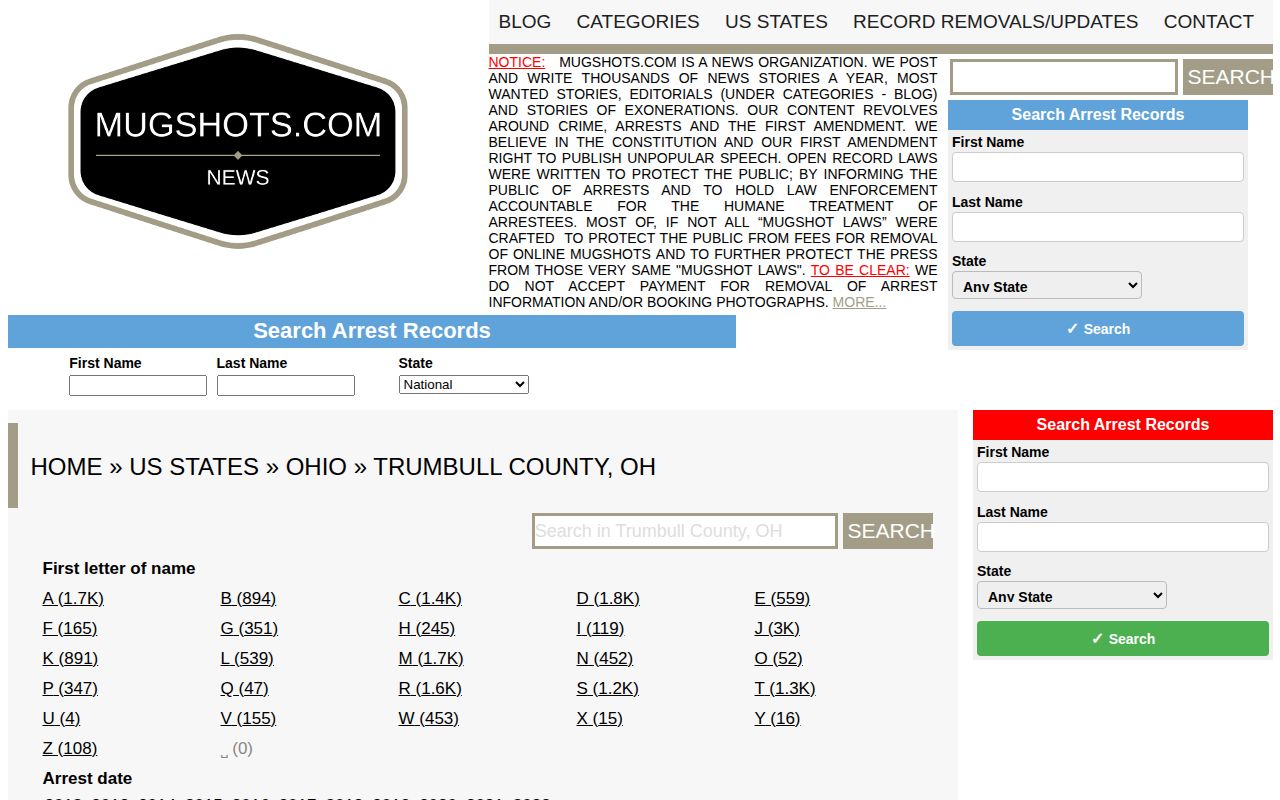 Trumbull County private historical record landing-page context